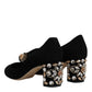 Black Suede Crystal Mary Jane Heels Shoes