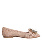 Beige Lace Crystal Ballet Flats Loafers Shoes