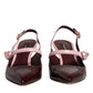 Pink Maroon Leather Kitten Heels Slingbacks Shoes