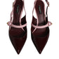 Pink Maroon Leather Kitten Heels Slingbacks Shoes