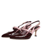 Pink Maroon Leather Kitten Heels Slingbacks Shoes