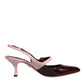 Pink Maroon Leather Kitten Heels Slingbacks Shoes