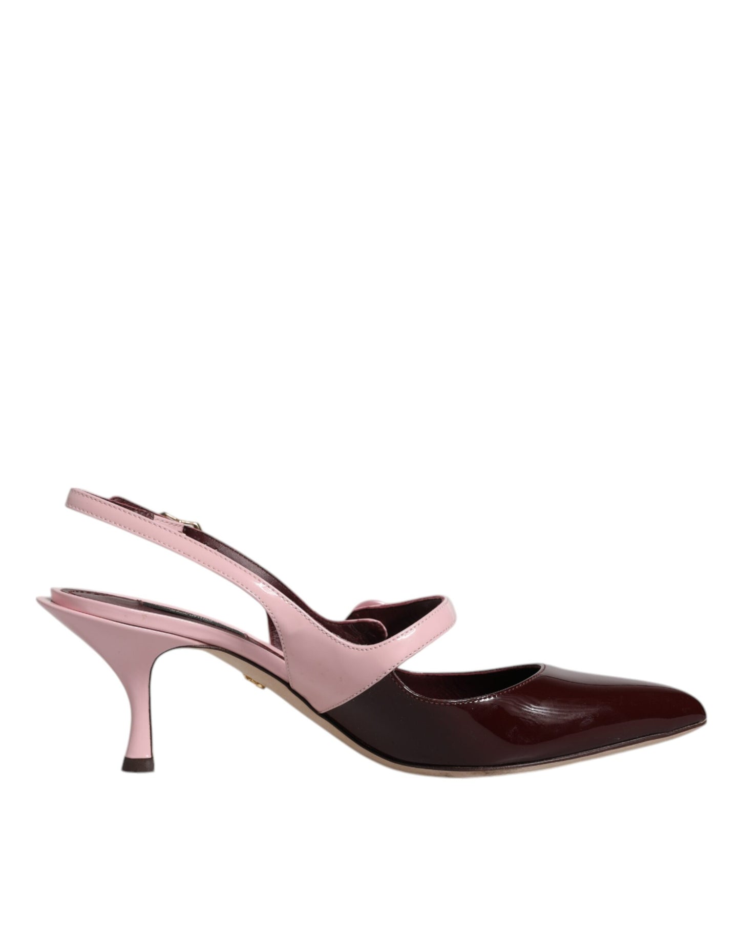 Pink Maroon Leather Kitten Heels Slingbacks Shoes