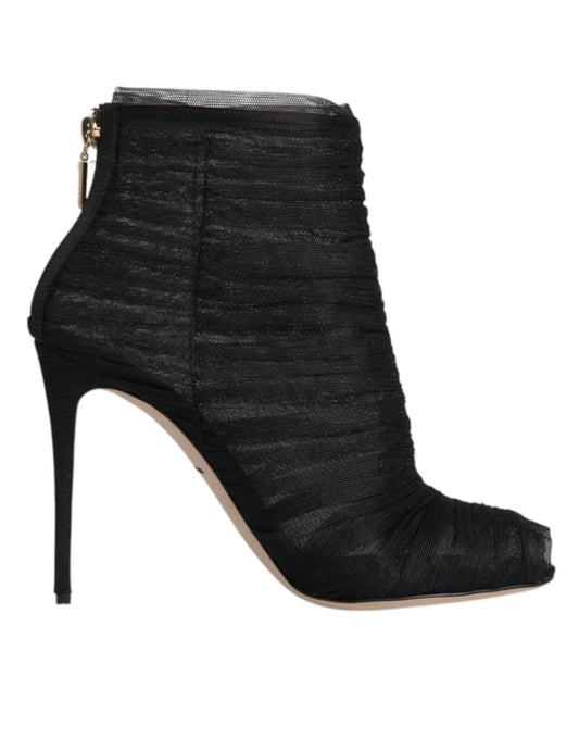 Black Mesh Stiletto Heels Ankle Boots Shoes