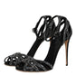 Black Strass Ankle Strap Heels Sandals Shoes