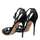 Black Strass Ankle Strap Heels Sandals Shoes