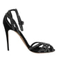 Black Strass Ankle Strap Heels Sandals Shoes