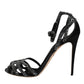 Black Strass Ankle Strap Heels Sandals Shoes