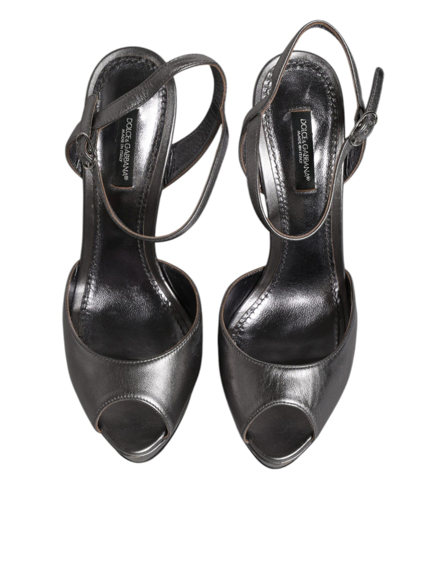 Silver Leather Platform Heels Sandals Shoes