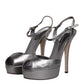 Silver Leather Platform Heels Sandals Shoes