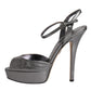 Silver Leather Platform Heels Sandals Shoes