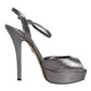 Silver Leather Platform Heels Sandals Shoes