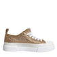 Gold White Logo Low Top Sneakers Shoes