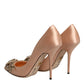 Beige Satin Crystal High Heels Pumps Shoes