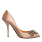 Beige Satin Crystal High Heels Pumps Shoes