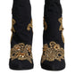 Black Gold Embroidery Slip On Boots Shoes