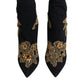 Black Gold Embroidery Slip On Boots Shoes