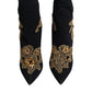 Black Gold Embroidery Slip On Boots Shoes