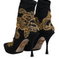 Black Gold Embroidery Slip On Boots Shoes