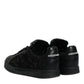 Black Lace Leather Low Top Sneakers Shoes