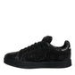 Black Lace Leather Low Top Sneakers Shoes