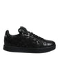 Black Lace Leather Low Top Sneakers Shoes