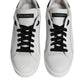 White Black Leather Low Top Sneakers Shoes