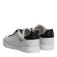 White Black Leather Low Top Sneakers Shoes