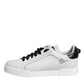 White Black Leather Low Top Sneakers Shoes