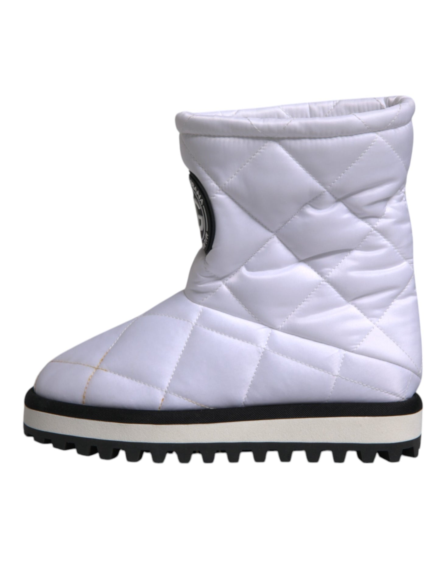 White Viscose Padded Mid Calf Boots Shoes