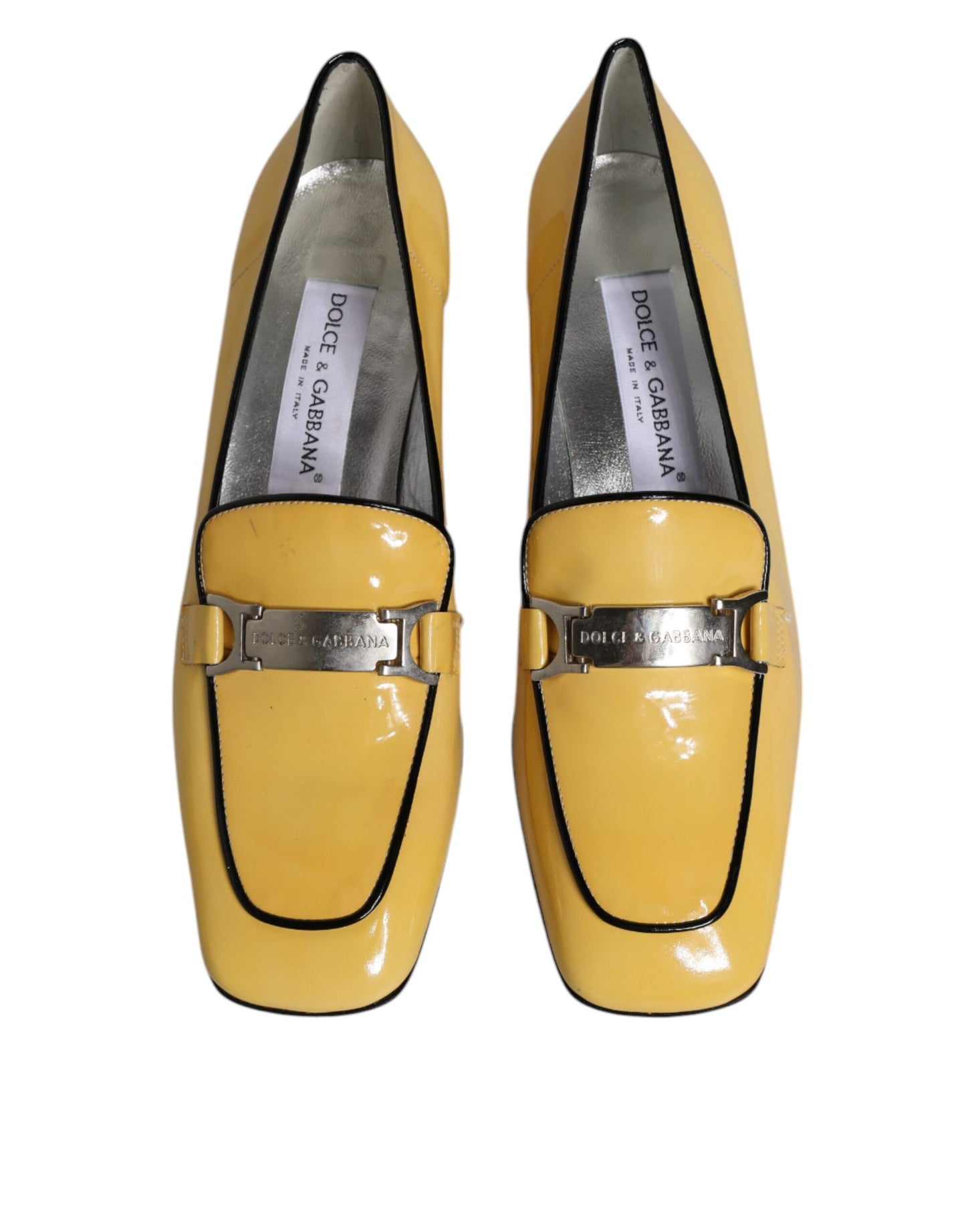 Yellow Leather Logo Plaque Slip On Mocassin Shoes