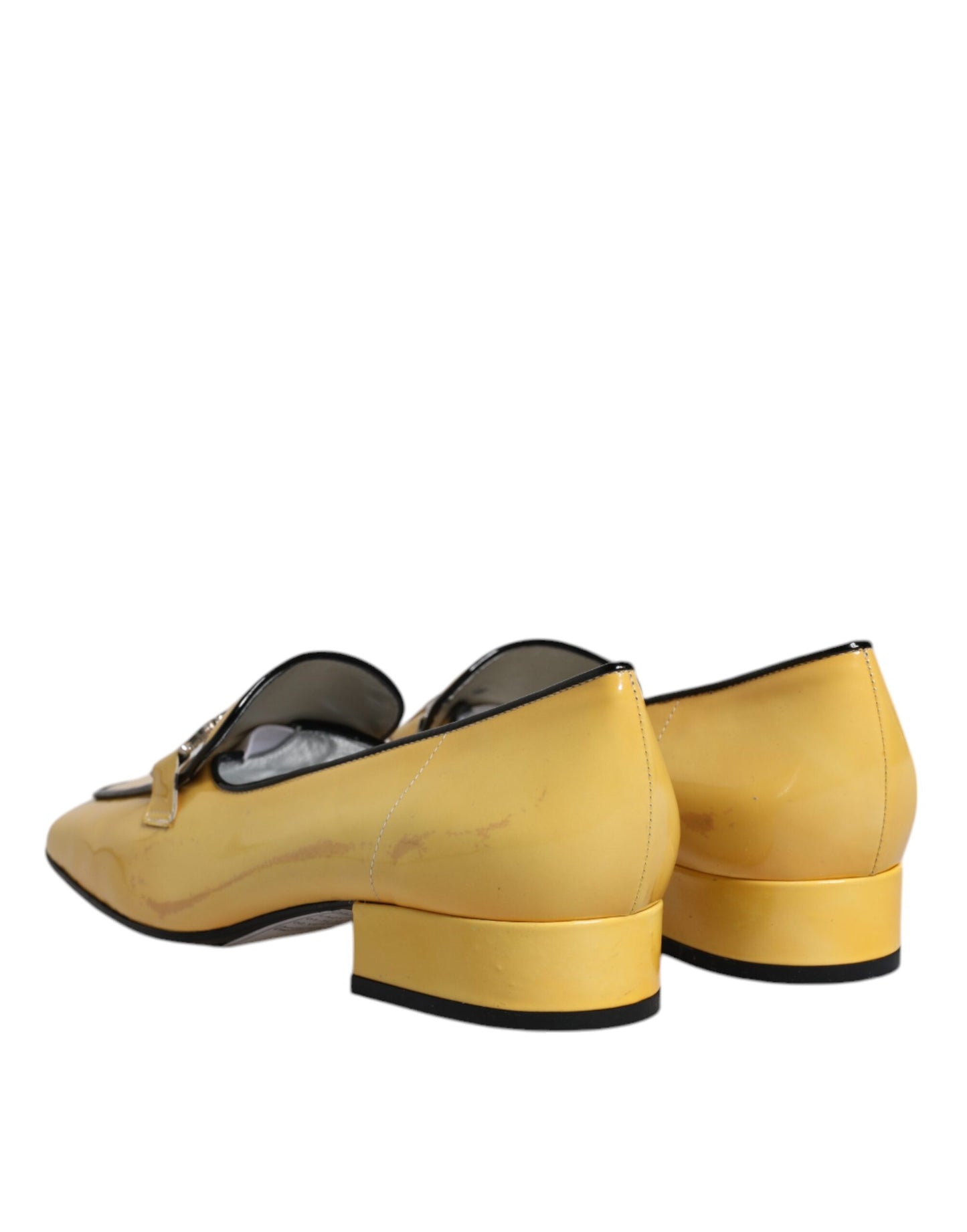 Yellow Leather Logo Plaque Slip On Mocassin Shoes