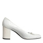 White Leather Block Heels Pumps Shoes