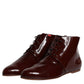 Maroon Leather Lace Up Ankle Boots Shoes