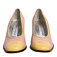 Pink Yellow Leather Block Heels Pumps Shoes