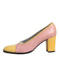 Pink Yellow Leather Block Heels Pumps Shoes