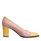 Pink Yellow Leather Block Heels Pumps Shoes