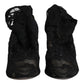 Black Lace Stretch Heels Mid Calf Boots Shoes