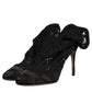 Black Lace Stretch Heels Mid Calf Boots Shoes