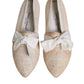 Beige Ribbon Fabric Ballerina Flats Shoes