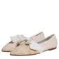 Beige Ribbon Fabric Ballerina Flats Shoes