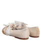 Beige Ribbon Fabric Ballerina Flats Shoes