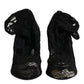 Black Lace Stretch Heels Mid Calf Boots Shoes