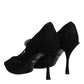 Black Lace Crystals Mary Jane Pumps Shoes