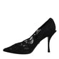 Black Lace Crystals Mary Jane Pumps Shoes