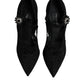 Black Lace Crystals Mary Jane Pumps Shoes