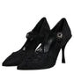 Black Lace Crystals Mary Jane Pumps Shoes