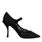 Black Lace Crystals Mary Jane Pumps Shoes