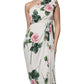 White Floral Silk One Shoulder Midi Dress