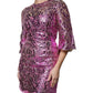 Metallic Fuchsia Floral Sheath Mini Dress